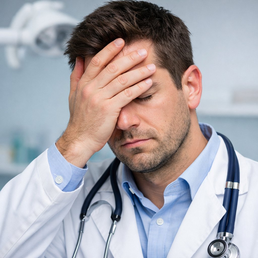 Dentista estresado por mala gestión en consultorio dental